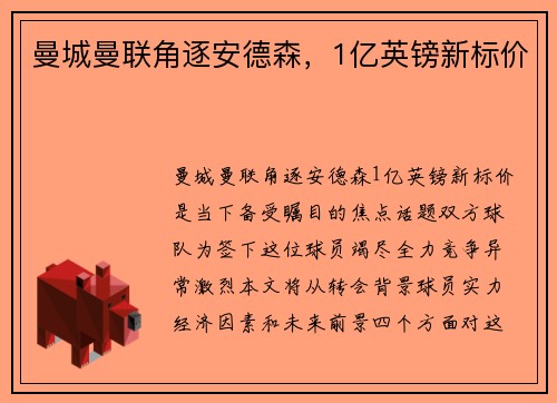 曼城曼联角逐安德森，1亿英镑新标价